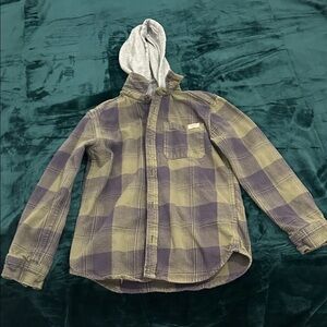 Plaid Button Down Kids Shirt with Hood